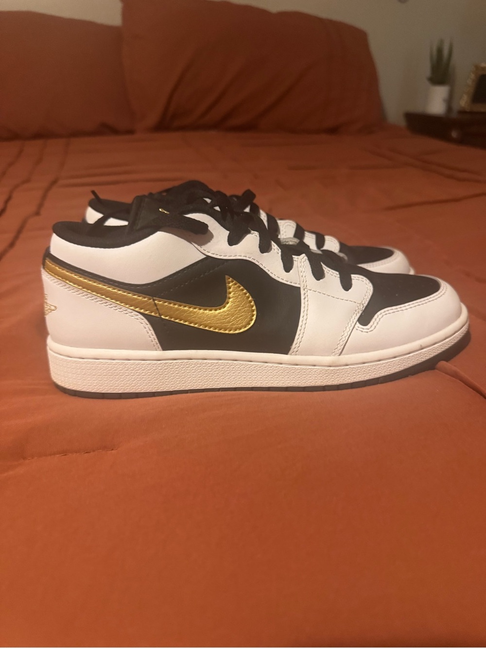 Jordan Men’s Low-Top Sneakers - White / Black with Gold Swoosh